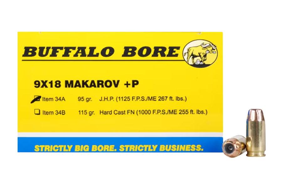 Buffalo Bore 9x18 Makarov 95 Grain Jacketed Hollow Point Strictly Business Personal Defense