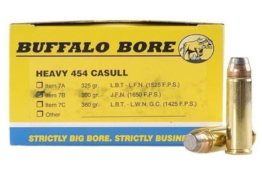 Buffalo Bore 454 Casull 300 Grain Semi Jacketed Flat Point Personal Defense Strictly Business 20/Box