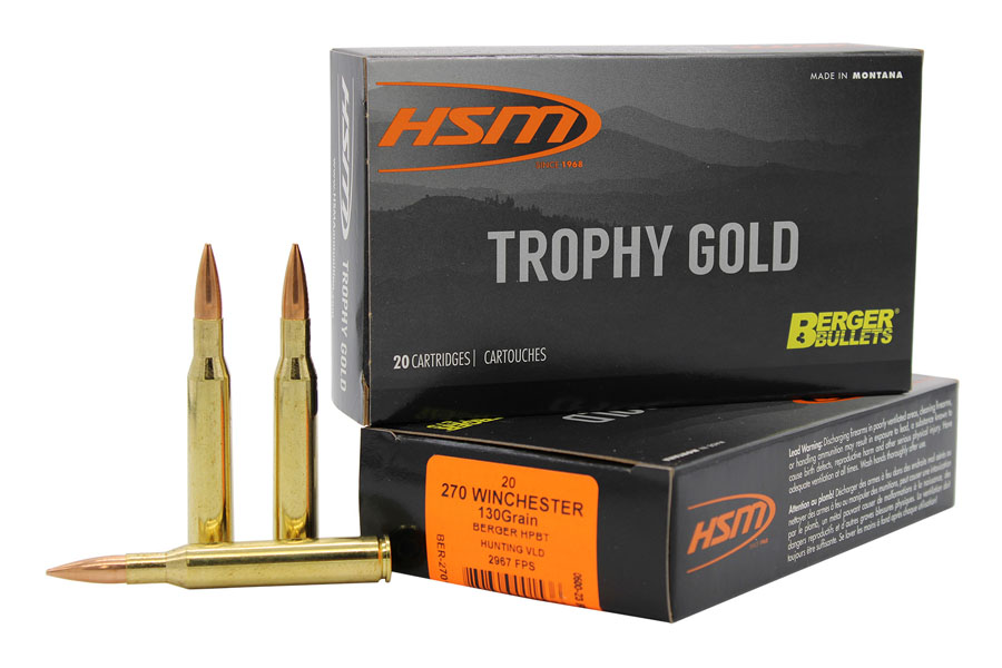 Hsm 270 Winchester 130 Grain Berger Hunting VLD Match Trophy Gold 20/Box