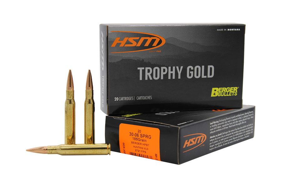 Hsm 30-06 Springfield 185 Grain Berget Hunting VLD Match Trophy Gold Extended Range 20/Box
