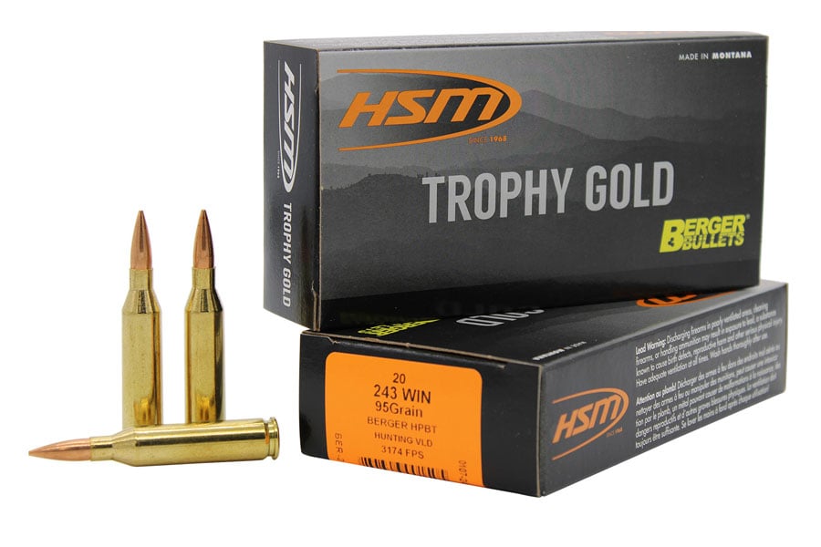 Hsm 243 Winchester 95 Grain Berger Hunting VLD Match Trophy Gold Extended Range 20/Box