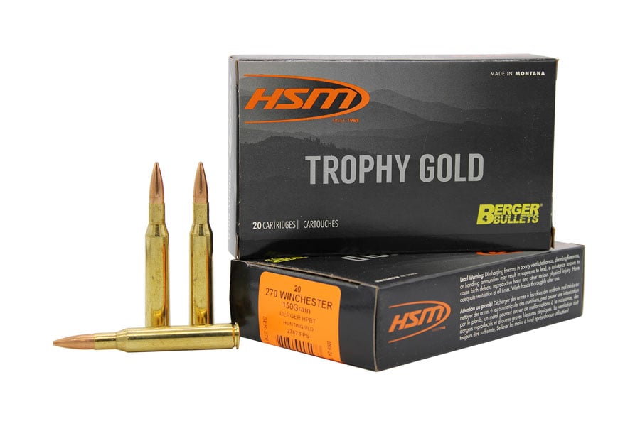 Hsm 270 Winchester 150 Grain Berger Hunting VLD Match Trophy Gold Extended Range 20/Box