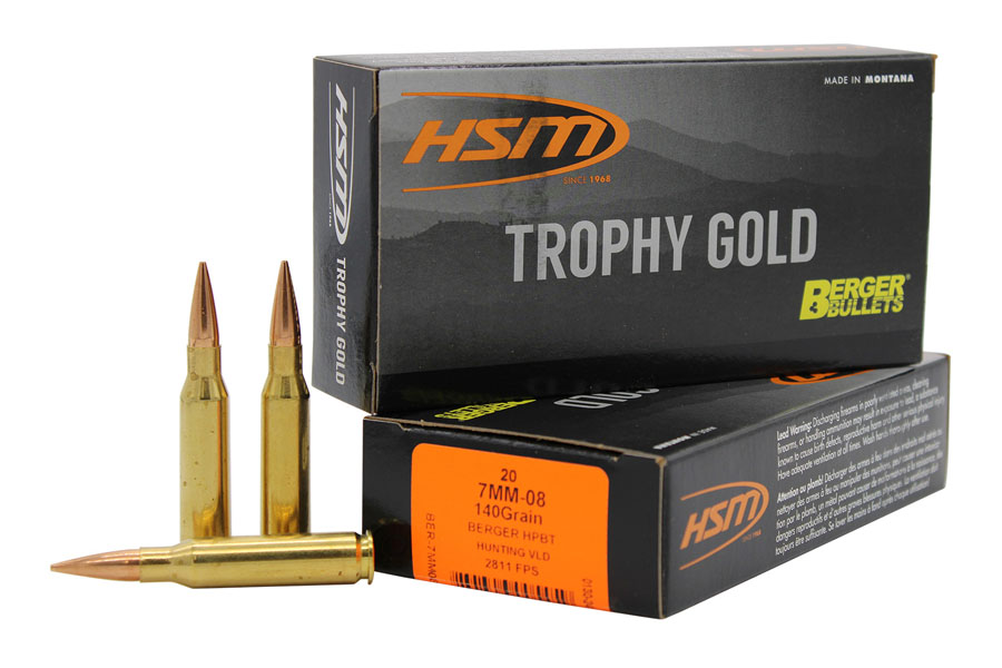 Hsm 7mm-08 Remington 140 Grain Berger Hunting VLD Match Trophy Gold Extended Range 20/Box
