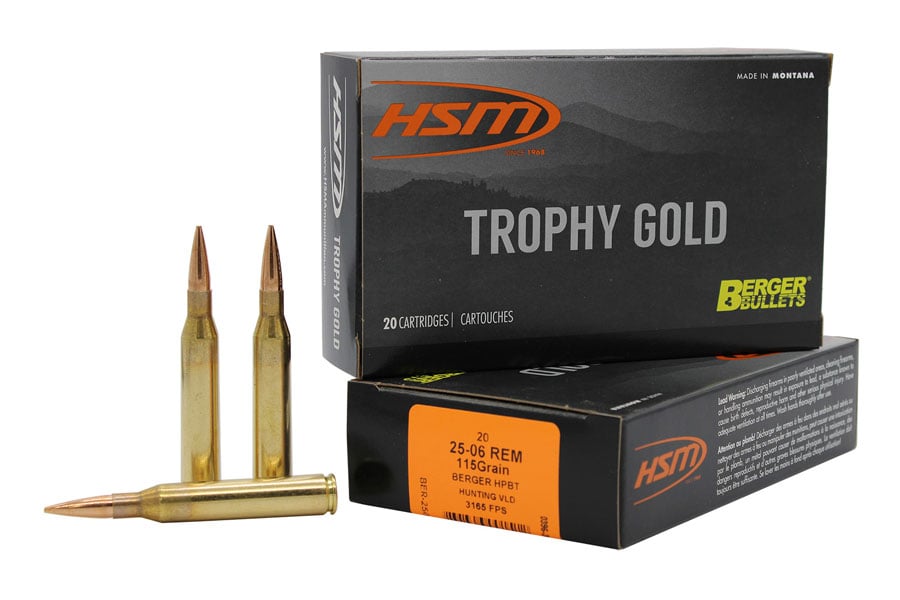 Hsm 25-06 Remington 115 Grain Berger Hunting VLD Match Trophy Gold Extended Range 20/Box