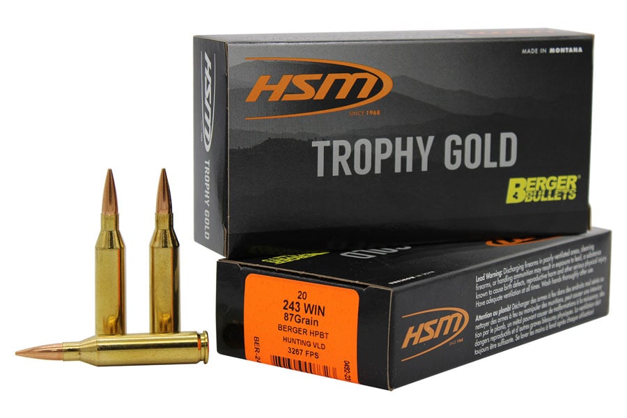 Hsm 243 Winchester 87 Grain Berger Hybrid Tactical Open Tip Match Trophy Gold Extended Range