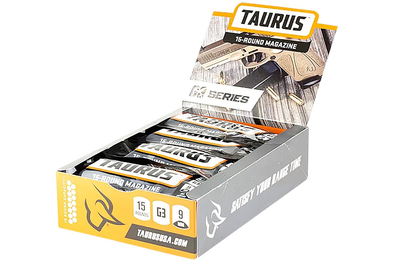 Taurus G3 Magazine Pop Display 15rd 9mmLuger Black Steel w/ Polymer Base Plate (12 Mags)