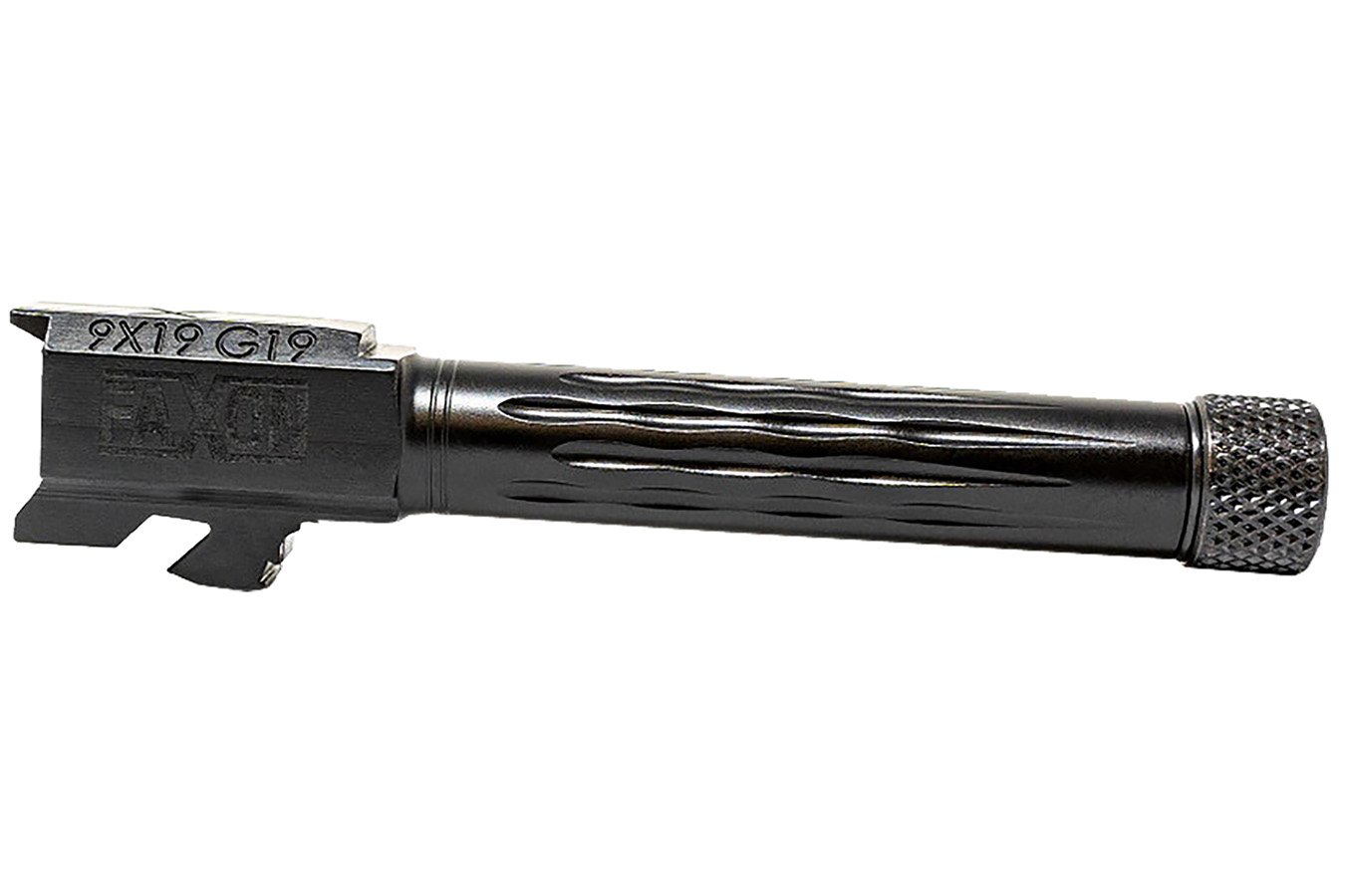 Faxon Firearms Match Series 9mm Luger Compatible w/Glock 45, Glock 19 Gen2-5 Black Nitride 416R Stainless Steel, Flame Fluted/Target Cr
