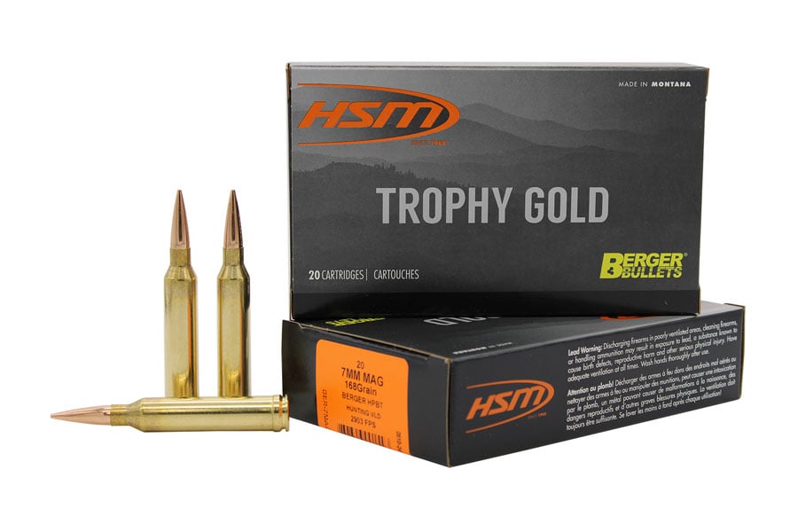 Hsm 7mm Remington Magnum 168 Grain Berger Hunting VLD Match Trophy Gold Extended Range 20/Box