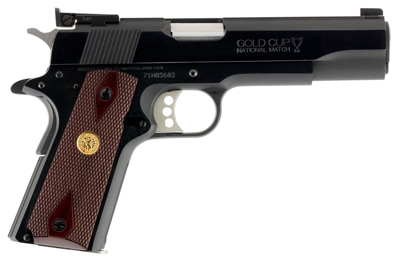 Colt Gold Cup 9MM 1911 style Pistol With Walnut w / Gold Medallion Grips 