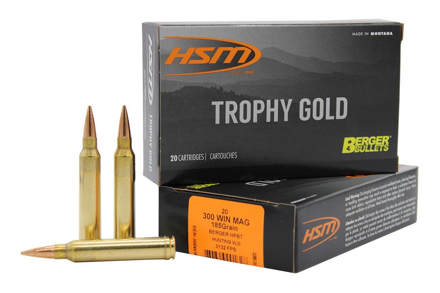 Hsm 300 Winchester Magnum 185 Grain Berger Hunting VLD Match Trophy Gold Extended Range 20/Box