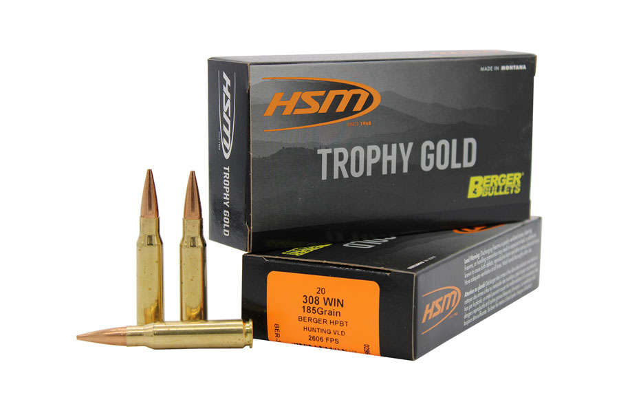Hsm 308 Winchester 185 Grain Berger Hunting VLD Match Trophy Gold Extended Range 20/Box
