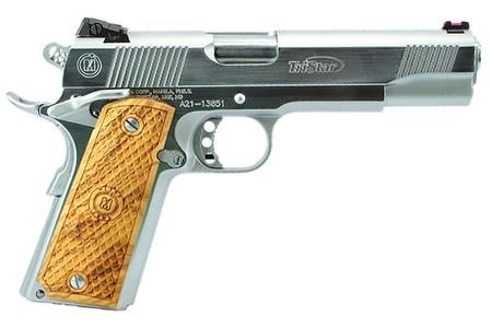 TROPHY 1911 45ACP HC 5 8+1 HARD CHROME   MAHOGANY GRIPS