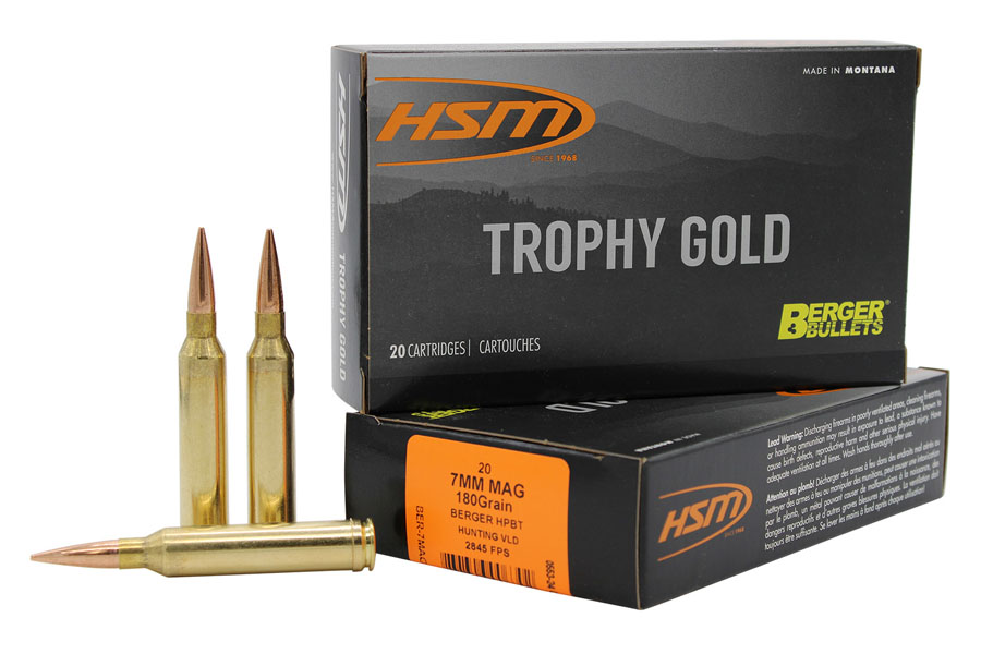 Hsm 7mm Remington Magnum 180 Grain Berger Hunting VLD Match Trophy Gold Extended Range 20*/Box