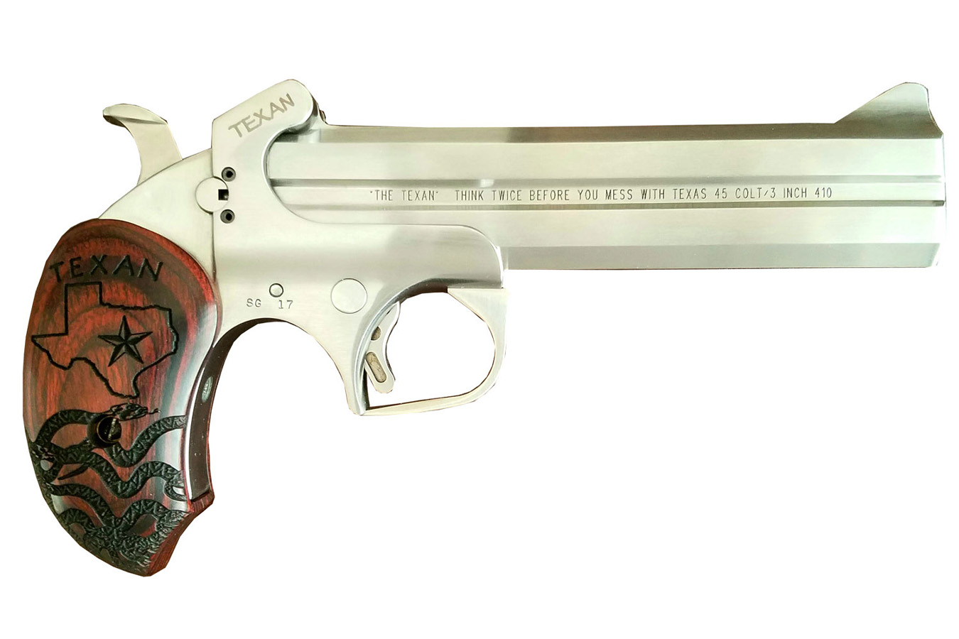 Bond Arms Inc Texan Derringer Single 45 Colt (LC)/410 Gauge Pistol with Engraved Rosewood Grips