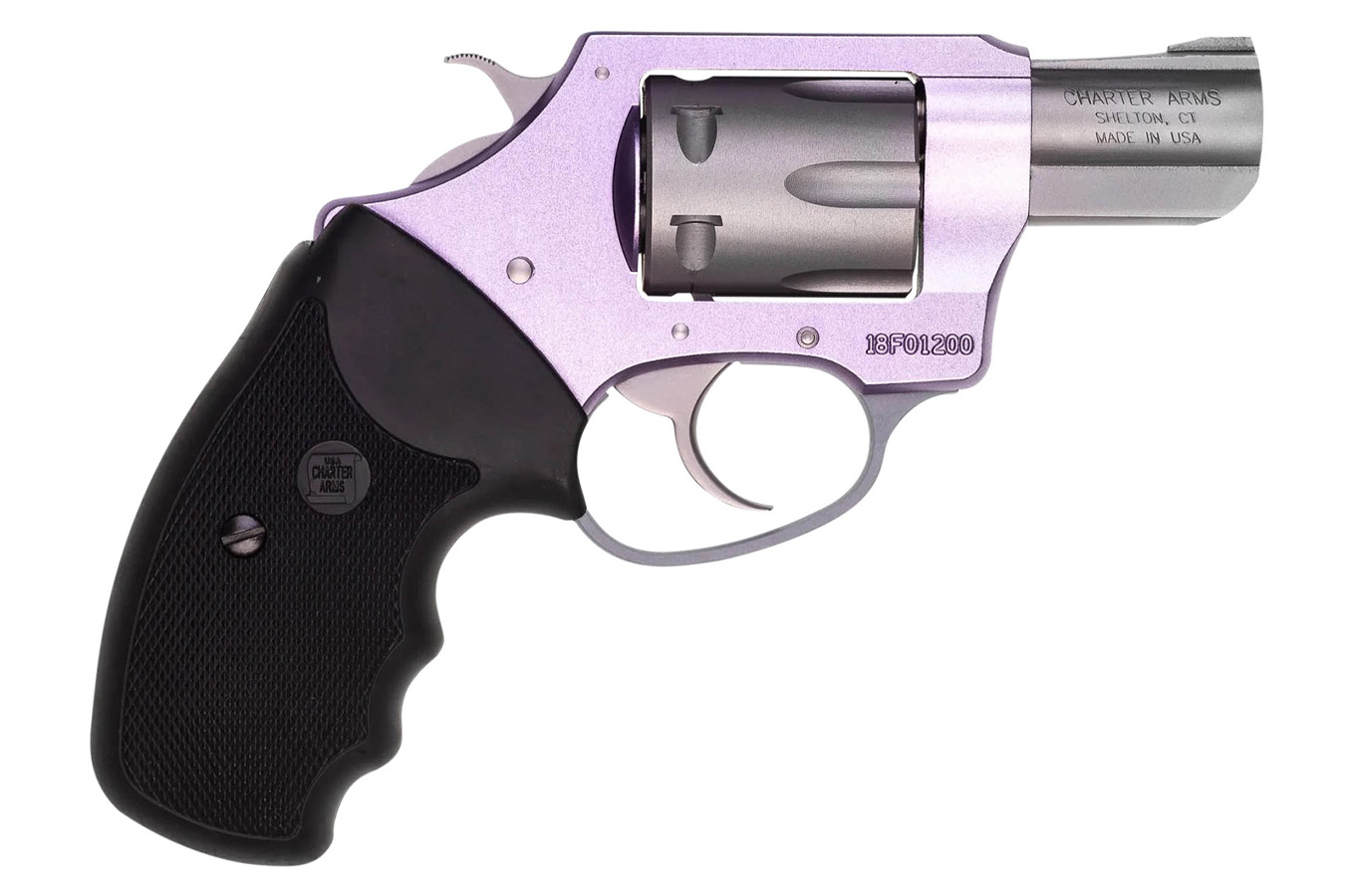 Charter Arms Pathfinder Lite Lavender Lady Small Frame 22 LR Pistol with Black Finger Grooved Rubber Grips