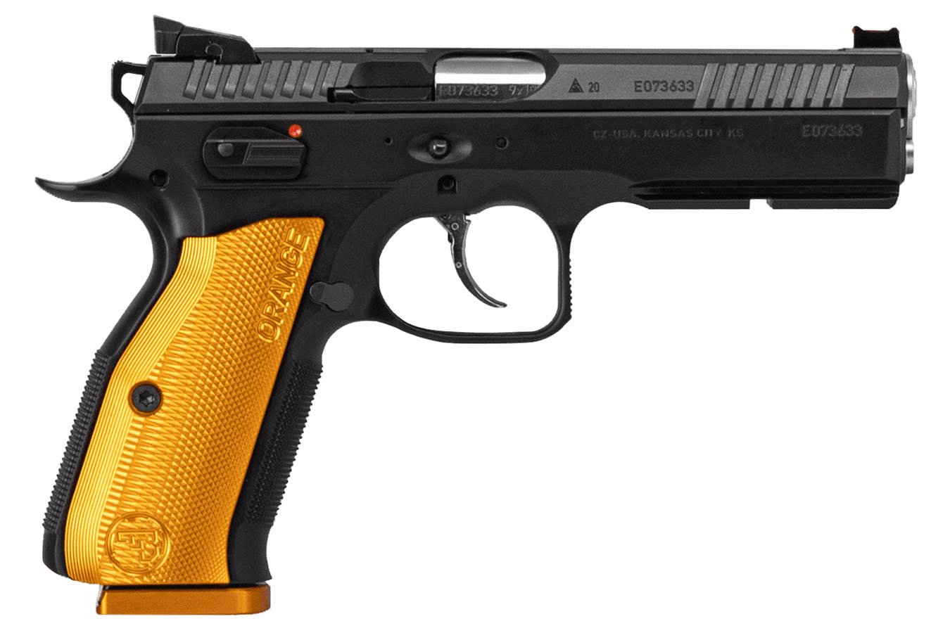 CZ Shadow 2 9MM Pistol With Orange Checkered Aluminum Grips 