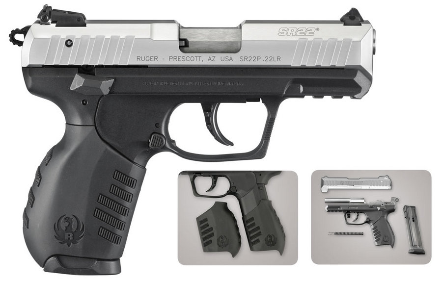 RUGER SR22 22LR RIMFIRE PISTOL SILVER ANODIZE