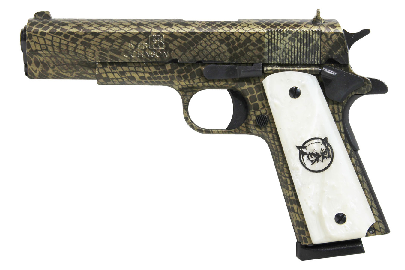 Iver Johnson 1911 A1 Water Moccasin 45 ACP Pistol with White Synthetic Pearl Grips