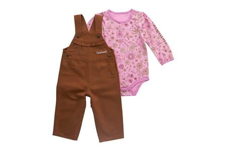 INFANT FLORAL LS SHIRT CANVAS OVERALL 2PC SET