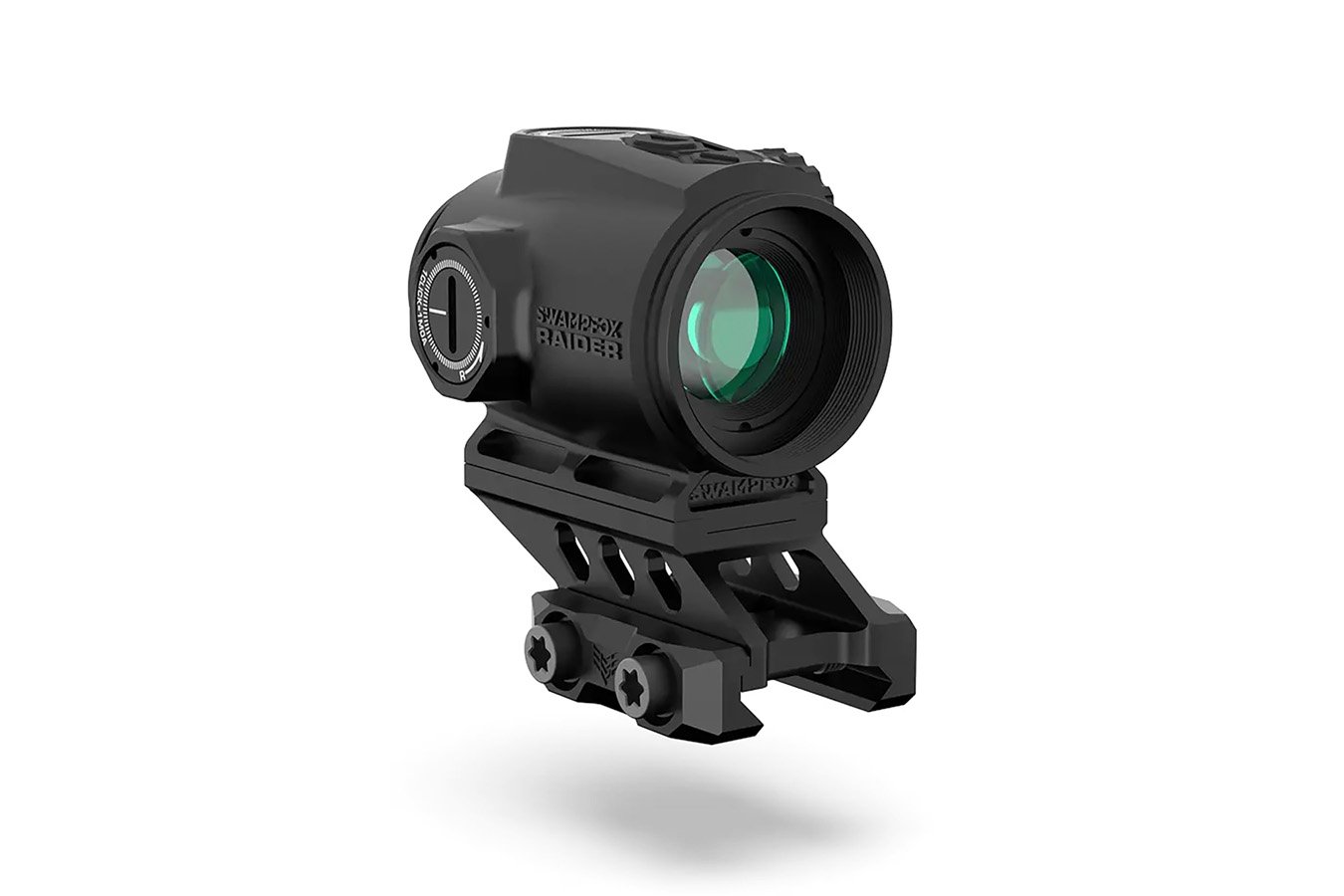 Swampfox Optics Raider Micro Prism Black 1x 20mm Tube Bullet Rise Compensation Reticle Green Laser