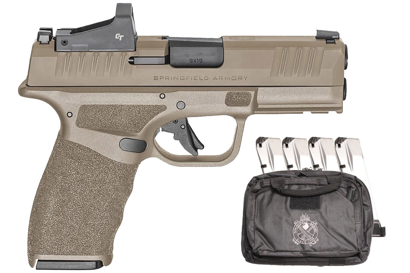 Springfield Hellcat Pro OSP 9mm Optic Ready FDE Gear Up Package with Five Magazines and Range Bag