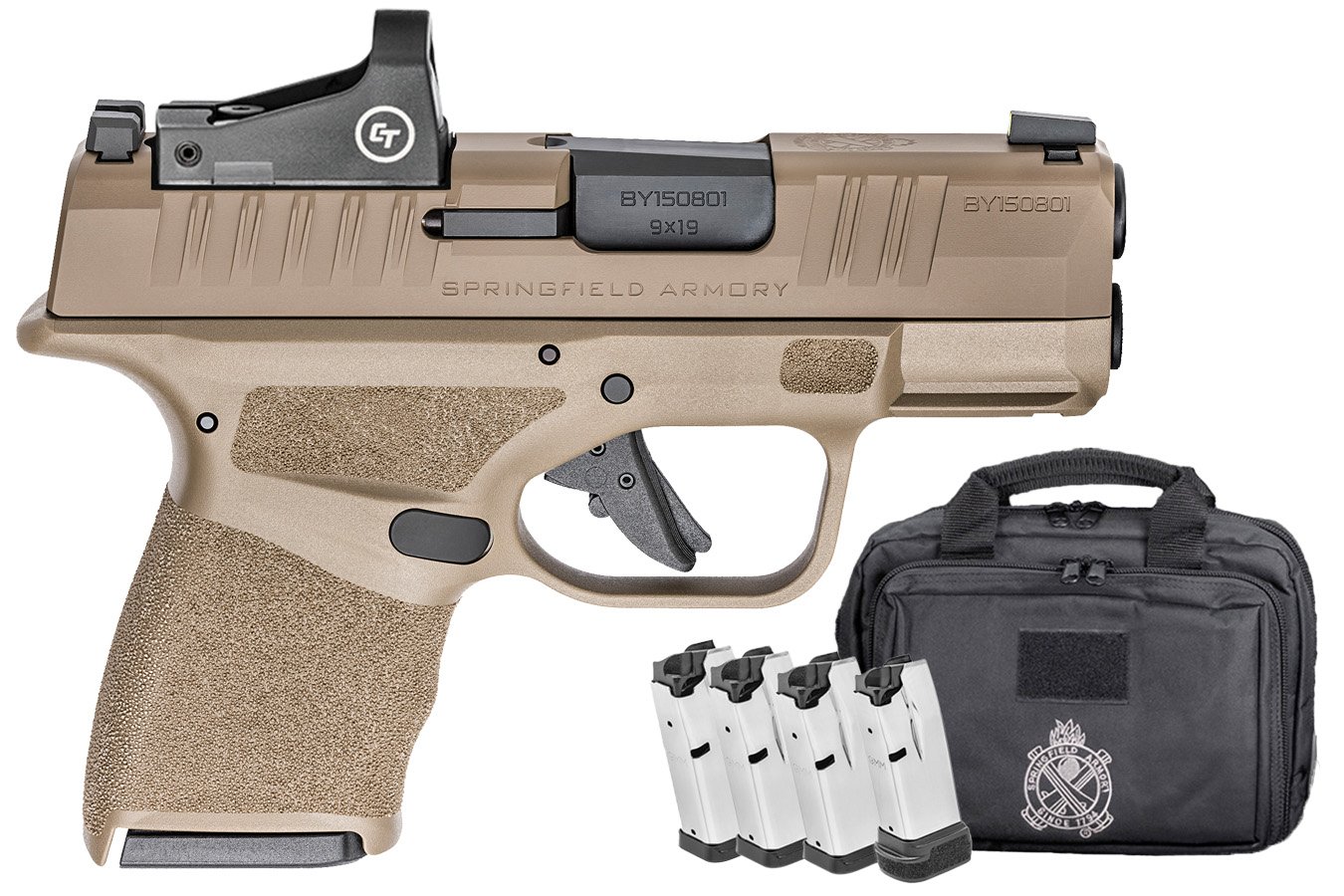 Springfield Hellcat OSP 9mm Semi-Auto Pistol FDE Gear Up Package with Five Magazines, Range Bag, and Optic