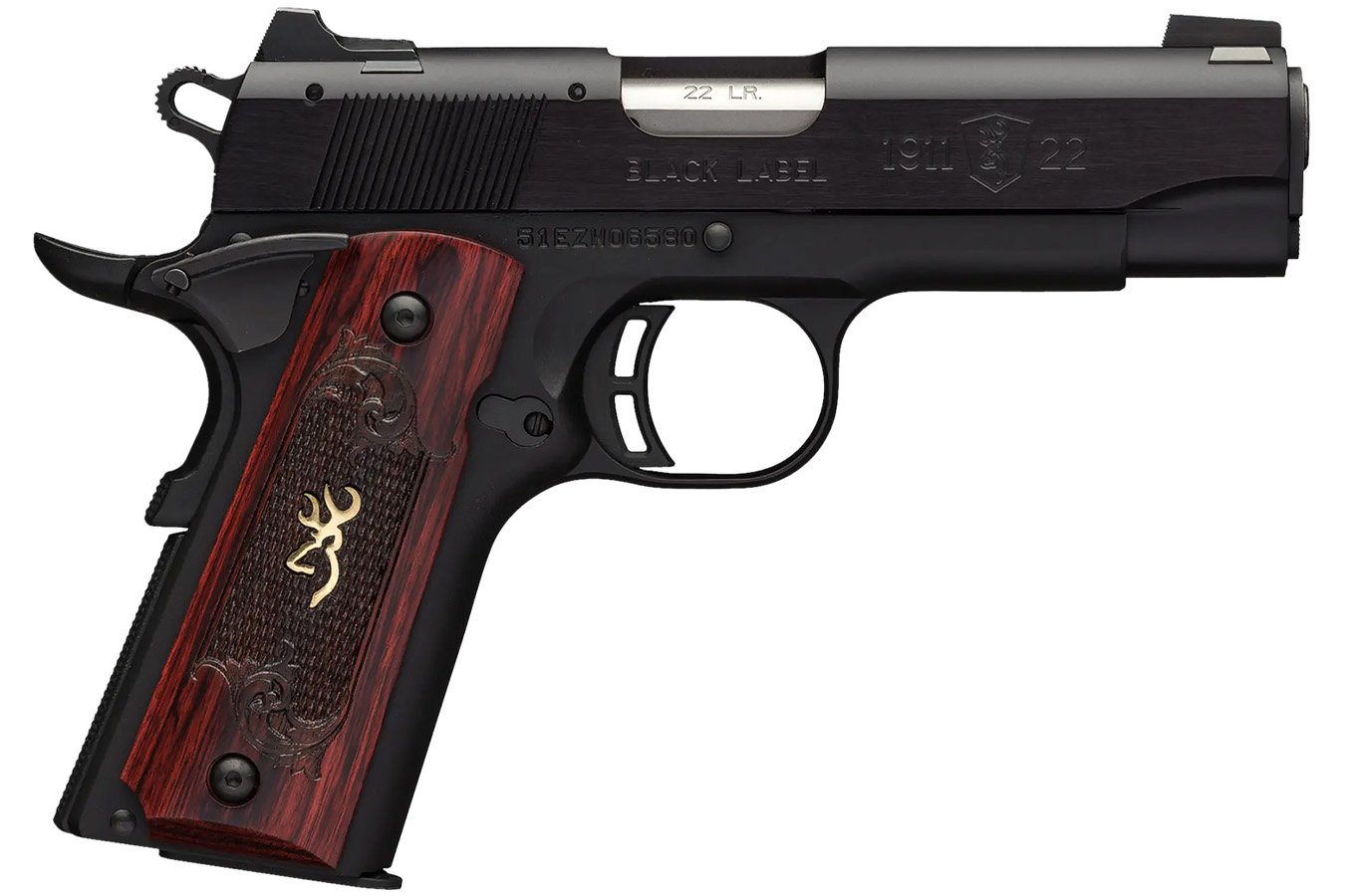 Browning 1911 Black Label Medallion Compact 22 LR Pistol with Rosewood w/Gold BuckMark Inlay Grips