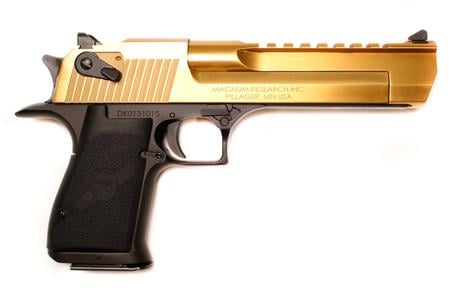 MAGNUM RESEARCH DESERT EAGLE 50 AE  6 IN BARREL BLACK FRAME BRUSHED GOLD UPPER