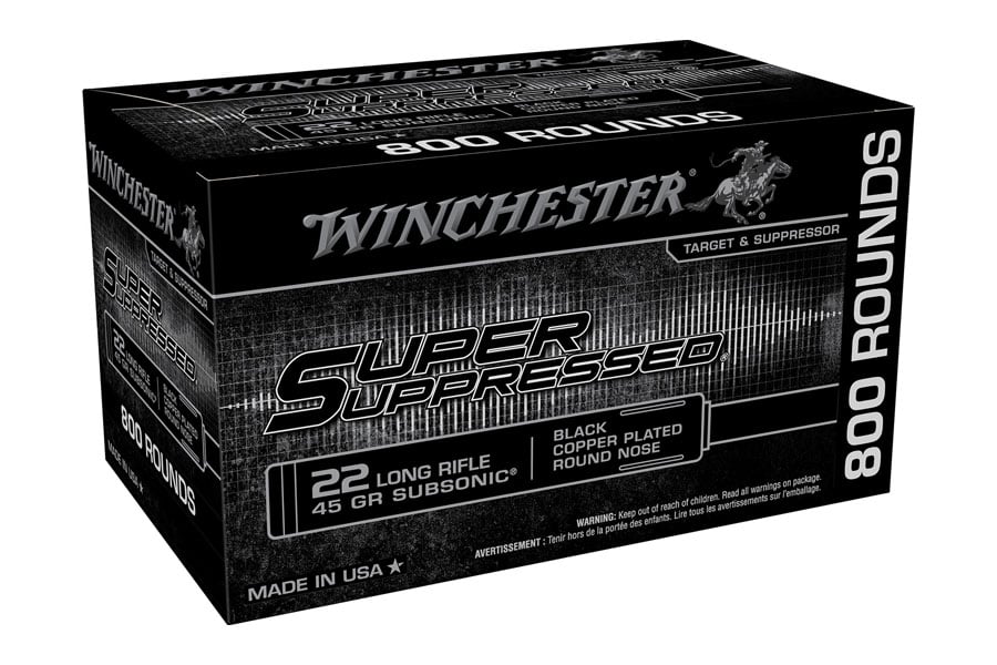 Winchester 22 LR 45 Grain Black Copper Plated Round Nose Super Suppressed 800/Box
