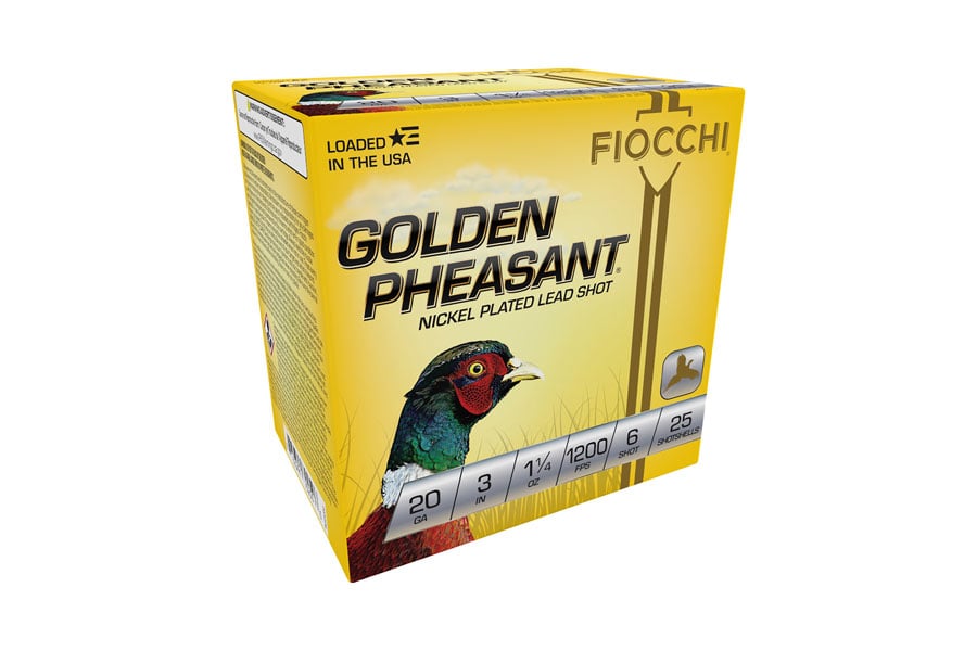 Fiocchi 20 Gauge 3 Inch 1-1/4 Oz 6 Shot Nickel Plated Lead Golden Pheasant 25/Box