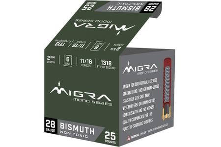 Migra Ammo 28 Gauge 2-3/4 Inch 11/16 oz 6 Shot Mono Series 25/Box
