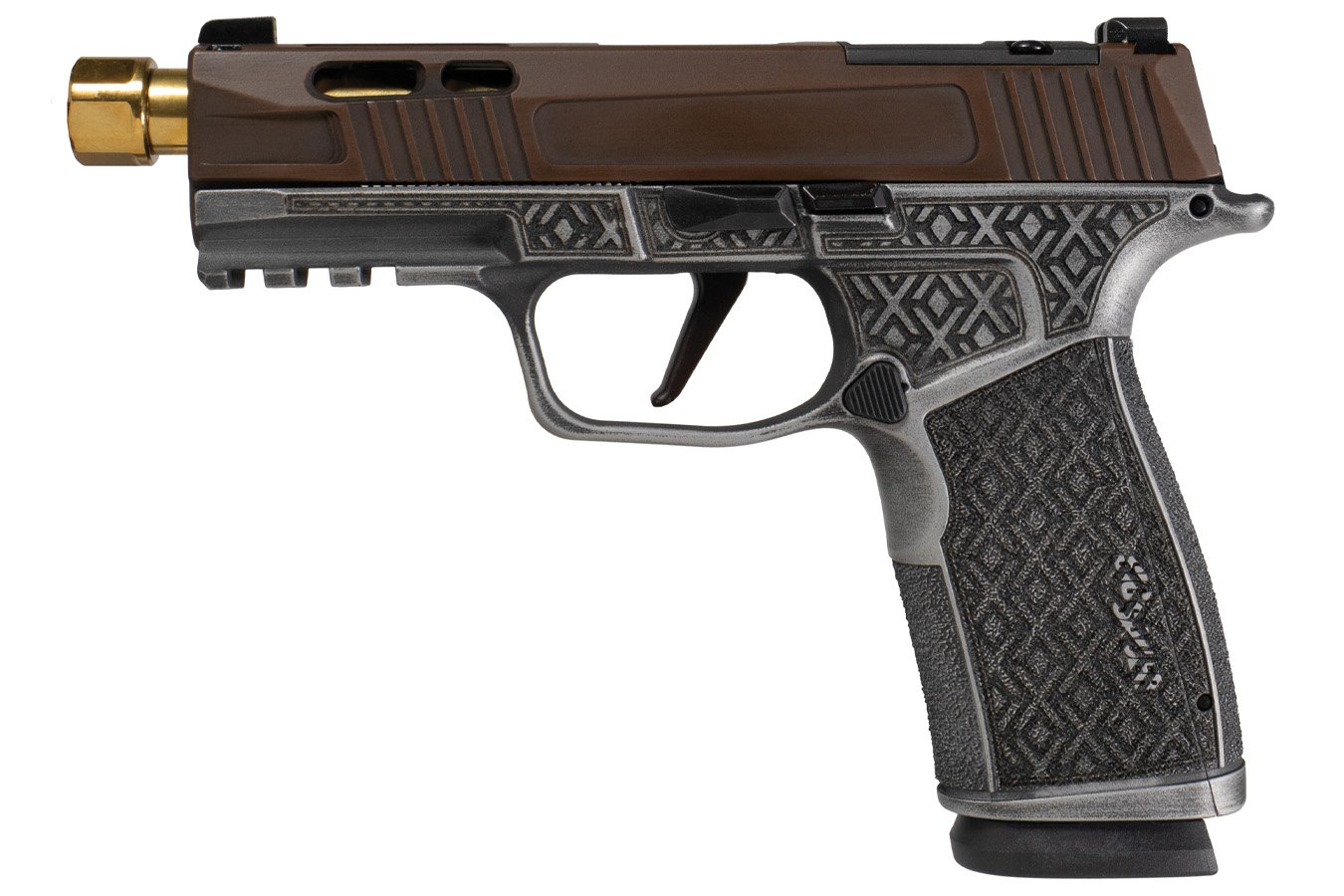 Sig Sauer P365 X-Macro Debacle 9mm Shark Coast Tactical Exclusive Pistol with Zaffiri Precision Threaded Gold Barrel