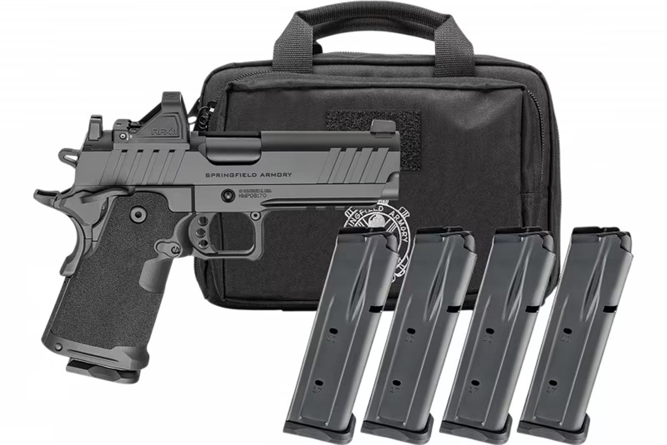 Springfield 1911 DS Prodigy Gear Pac 9mm Semi-Auto Optic Ready Pistol with Four Magazines, RFX-11 Green Dot and Range Bag