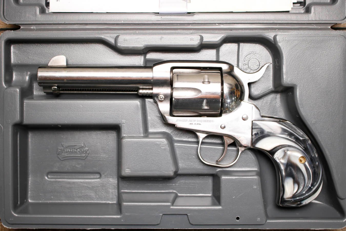 Ruger New Vaquero 45 Colt Police Trade-In Revolver with Original Box and Pearl Birdhead Grips
