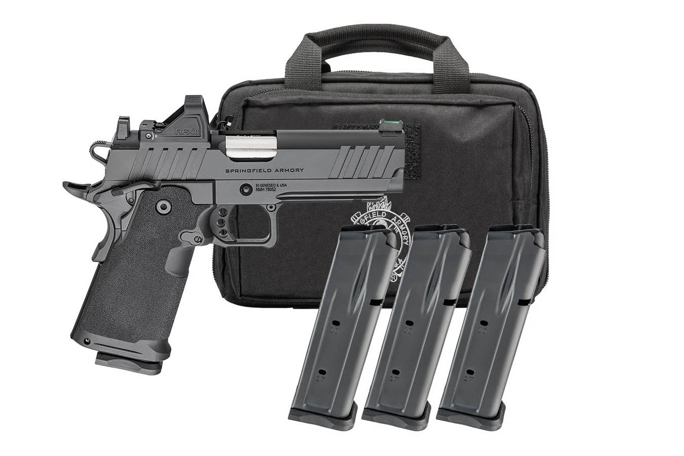 Springfield 1911 DS Prodigy 4.25 AOS 9mm Gear-Pac with Viridian RFX-11 Green Dot, Four Mags and Range Bag