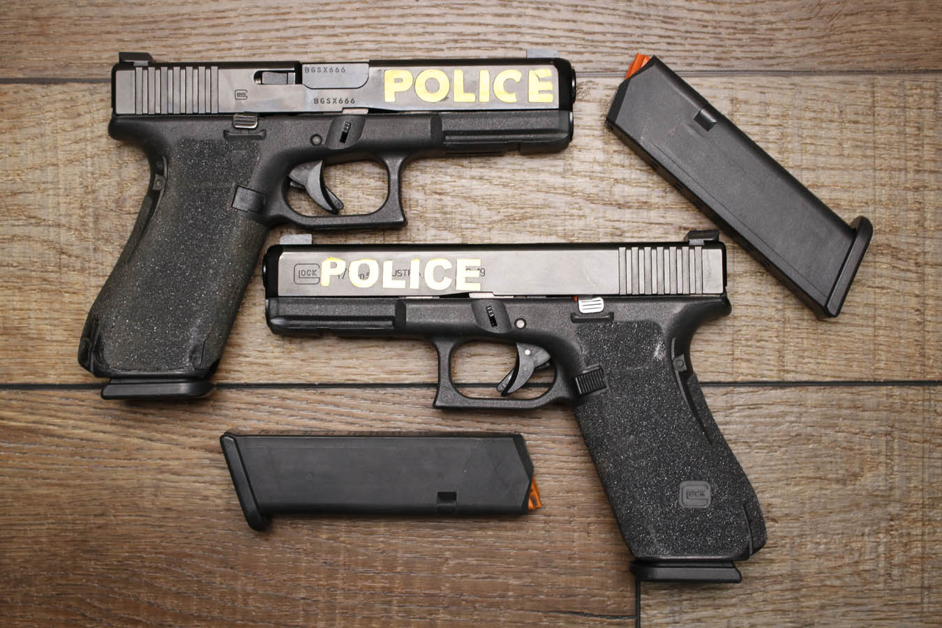 Glock 17 Gen5 9mm Police Trade-in Pistol with Night Sights, Police Markings and Stippling (Good Condition)