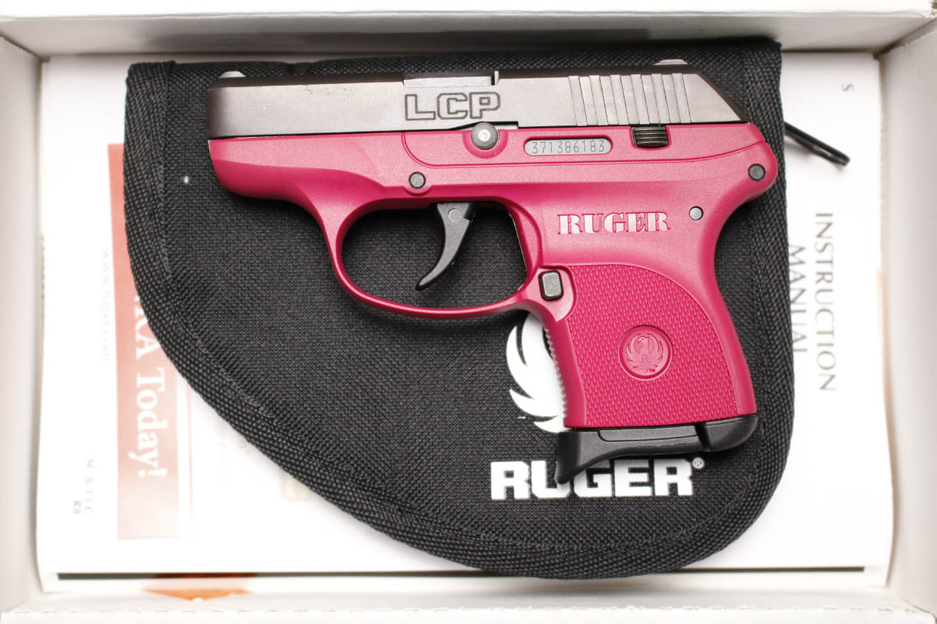 Ruger LCP 380 ACP Police Trade-In Pistol with Raspberry Grip Frame and Original Box