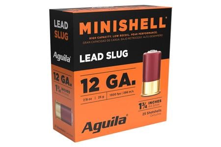 AGUILA MINISHELL 12 GAUGE AMMUNITION 1-3/4 7/8 OZ. LEAD SLUGS