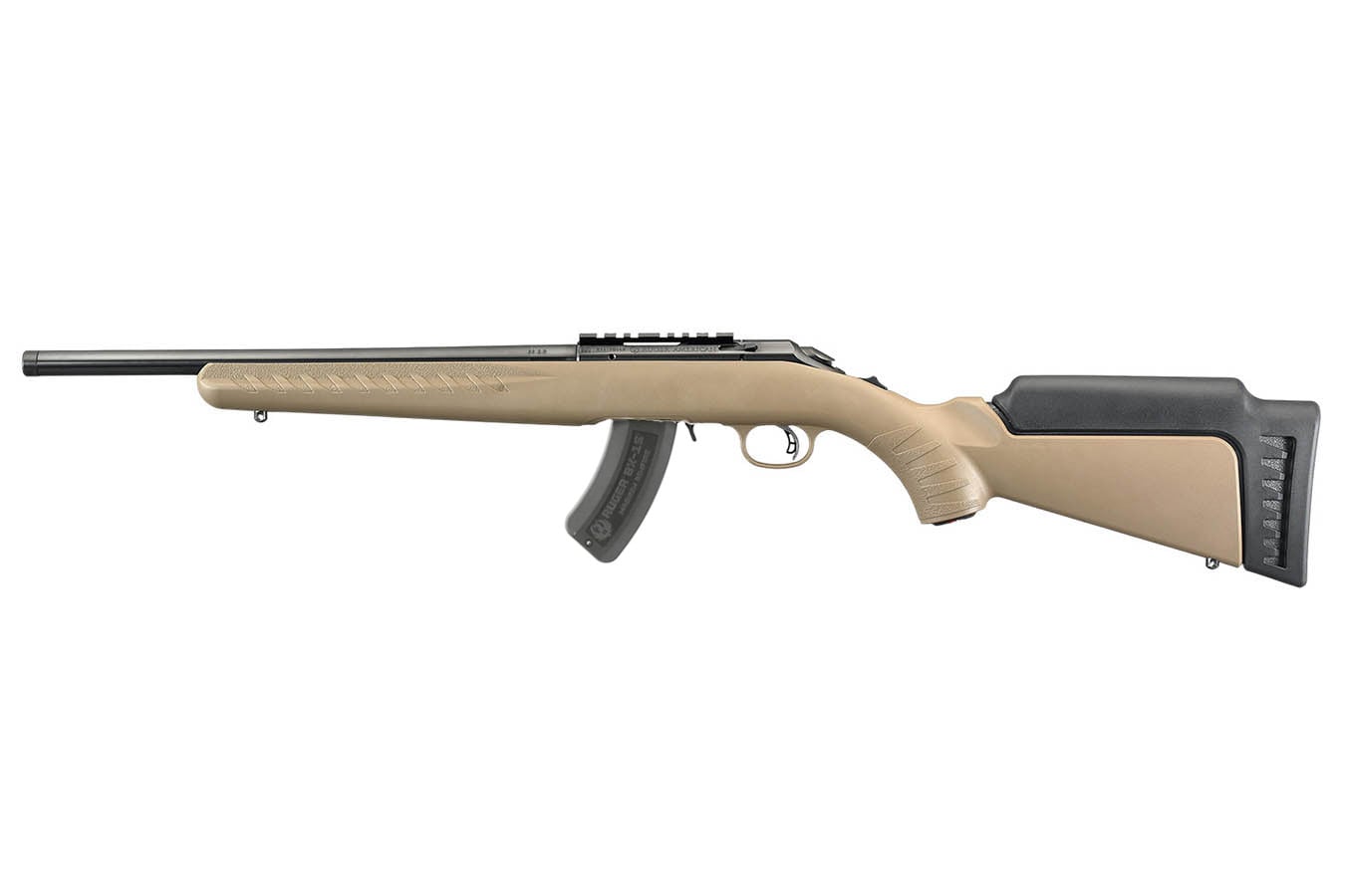 RUGER AMERICAN 22 WMR FDE STOCK THREADED BARREL
