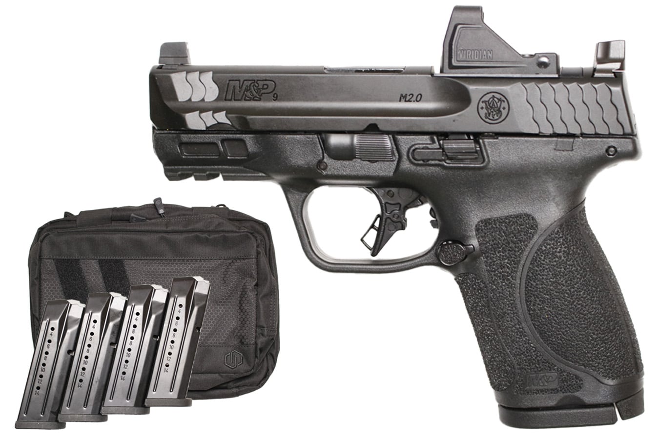 Smith & Wesson M&P9 M2.0 Compact Optic Ready 9mm Package with Viridian RFX-11 Green Dot, Five Mags and Savior Bag