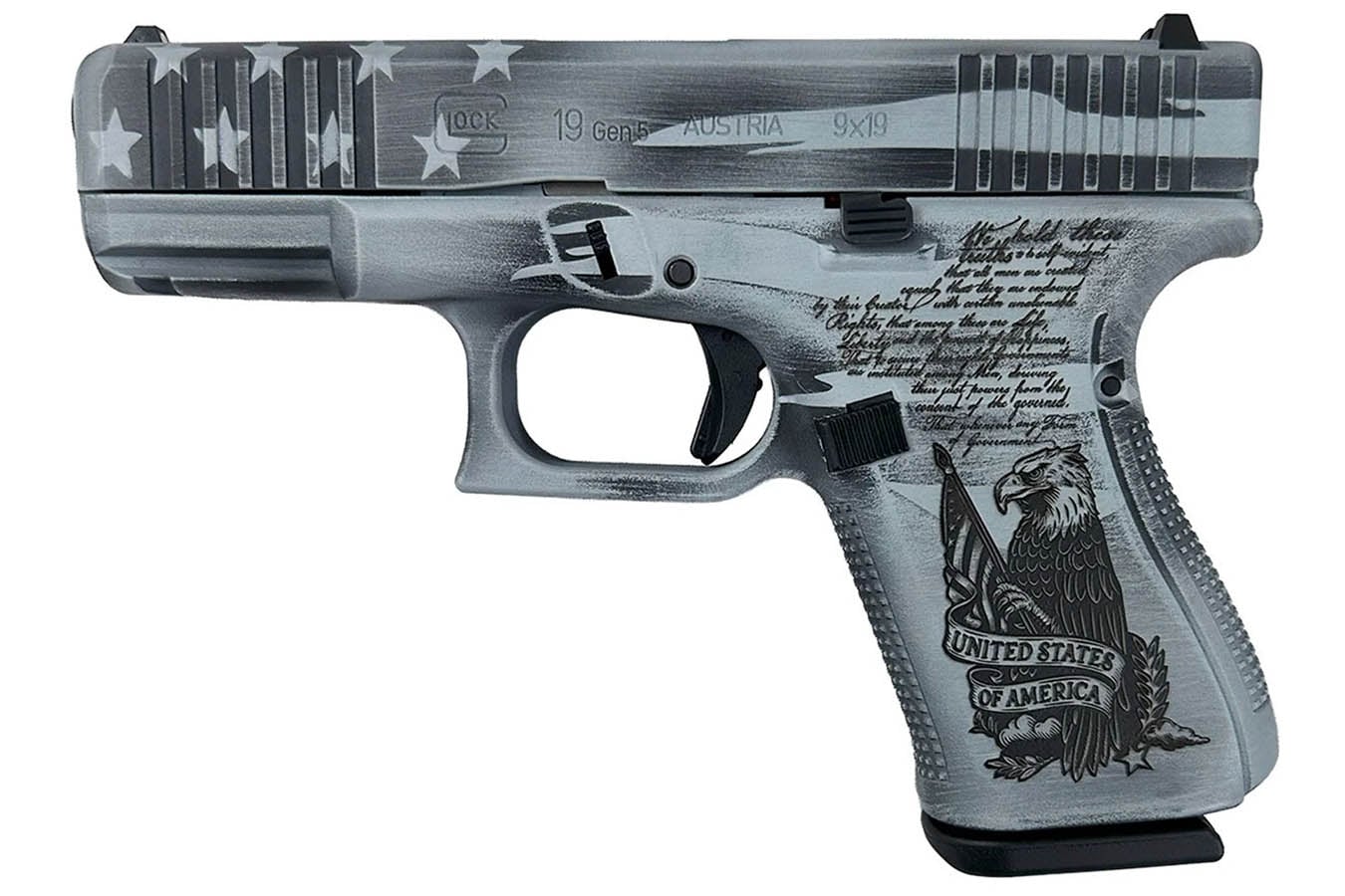 Glock 19 Gen5 9mm Semi-Auto Pistol with We the People Stars and Stripes Finish