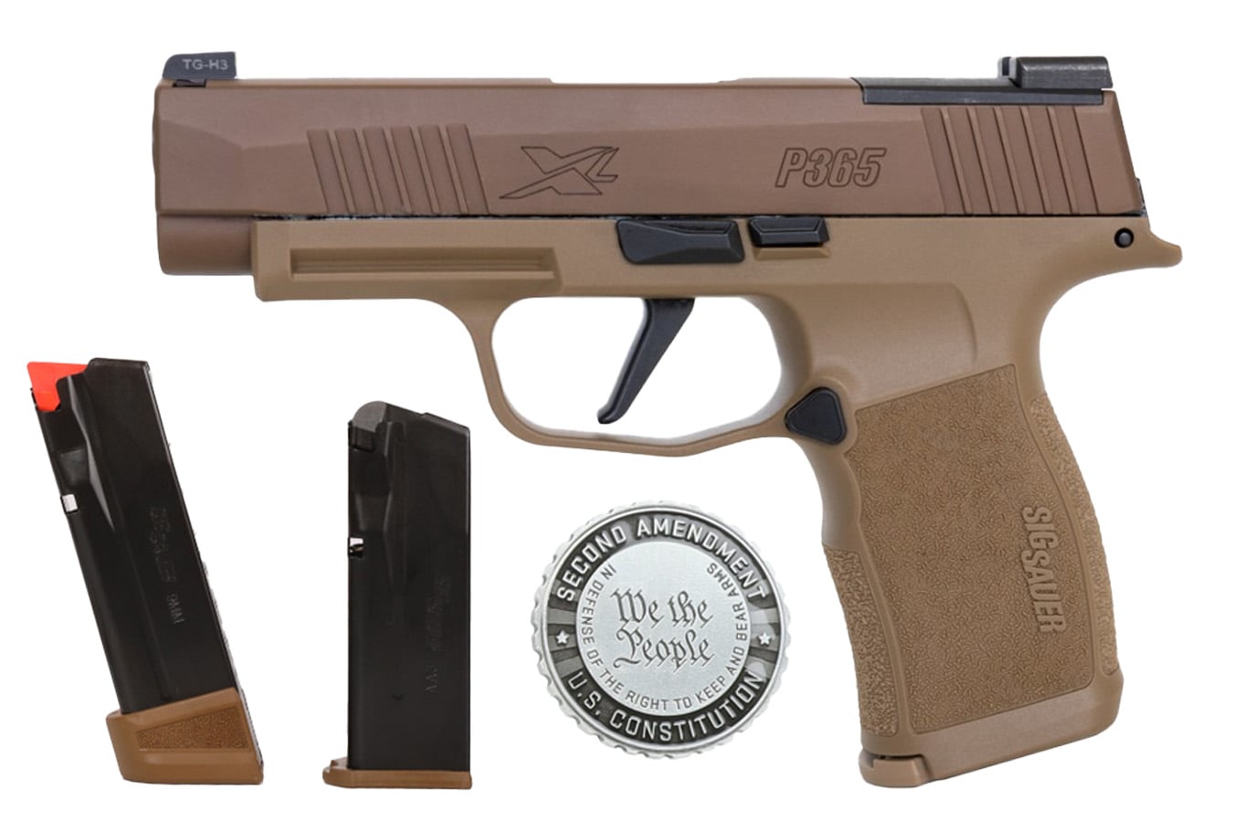 Sig Sauer P365 XL 2A 9mm Optic Ready Semi-Auto Pistol with Coyote Finish, Challenge Coin a