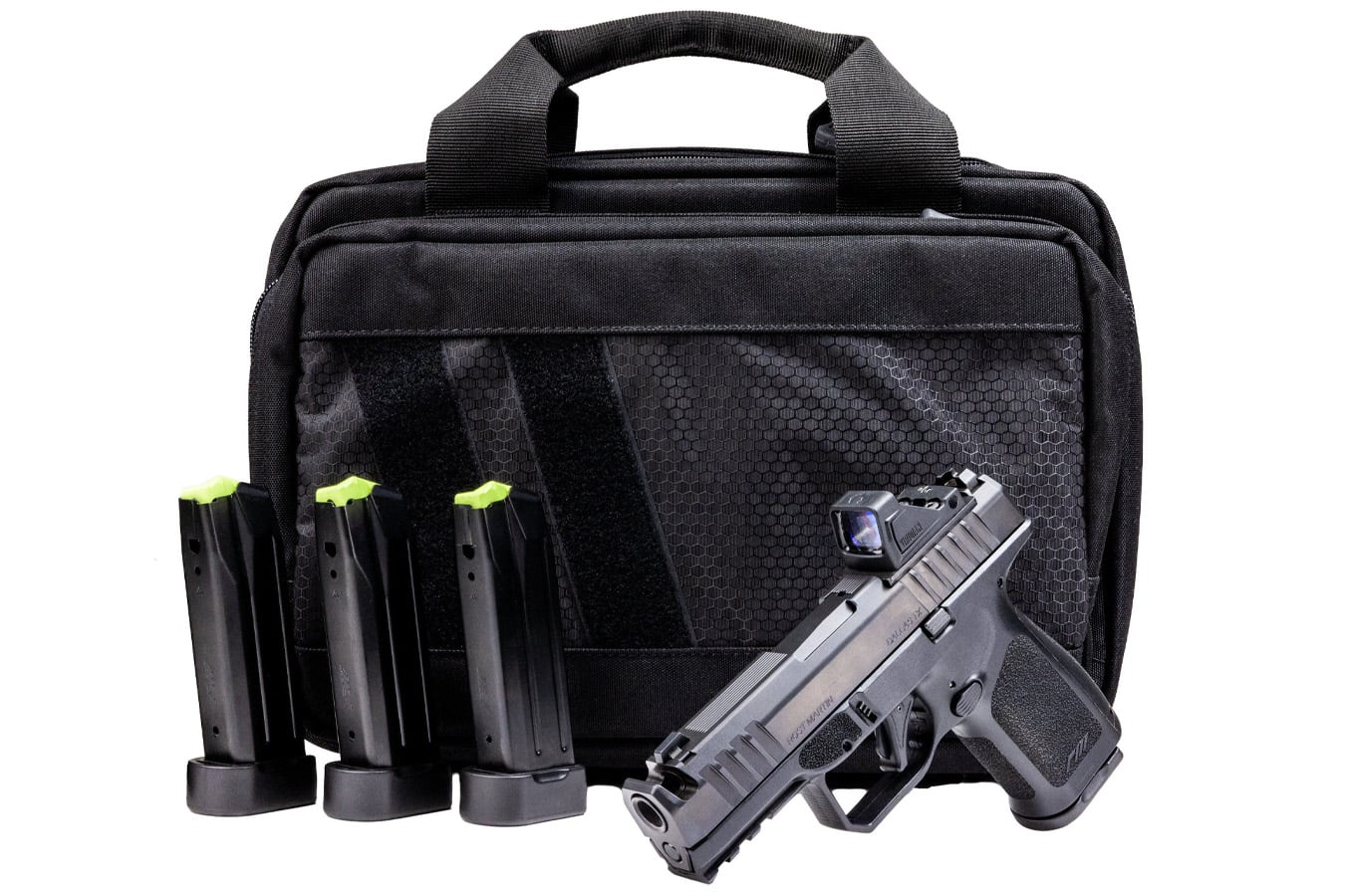 Rost Martin RM1C 9mm Pistol Black Compensated Pistol with Viridian RFX 11 Green Dot, 5 Magazines and Savior Bag