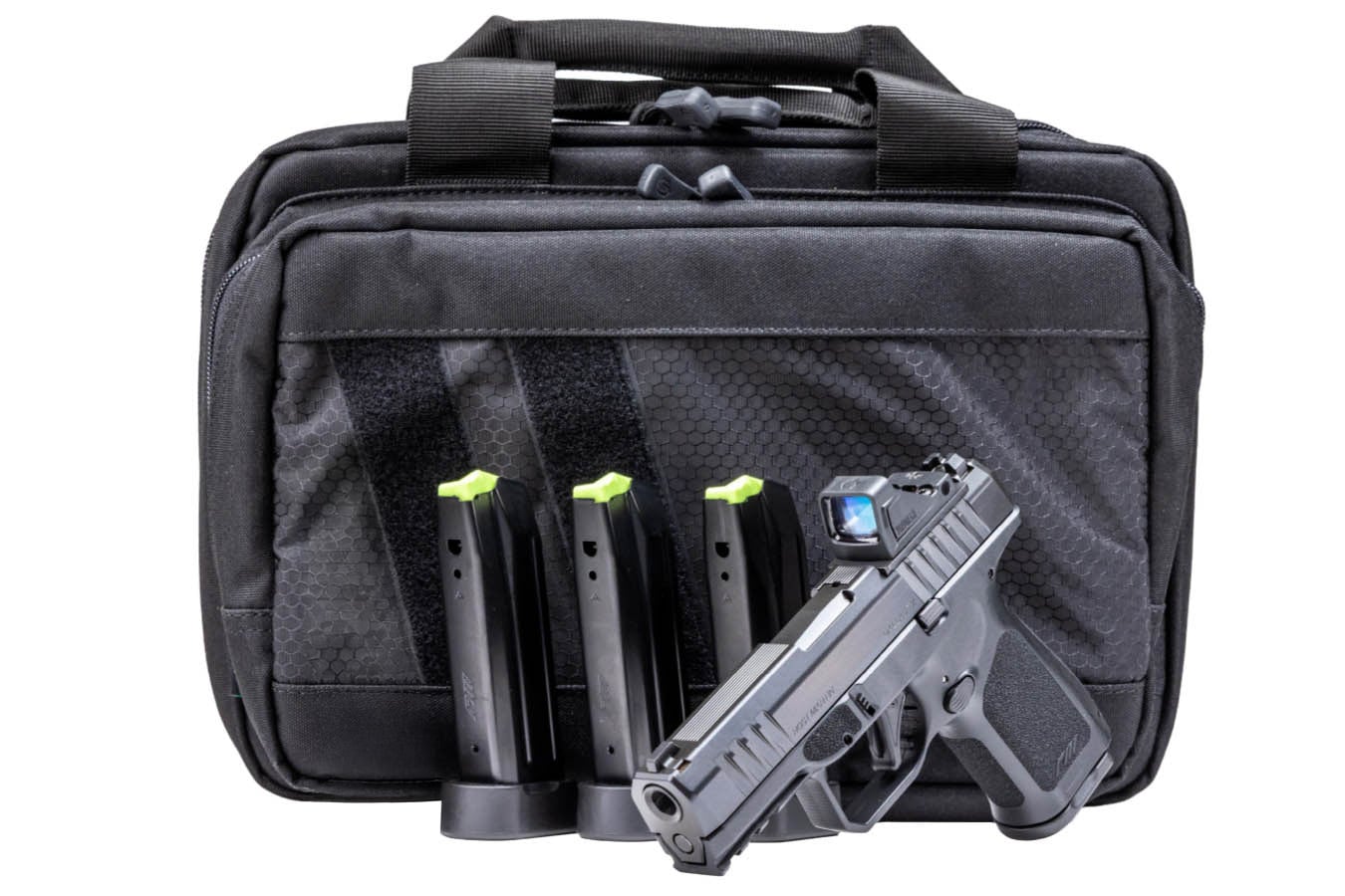 Rost Martin RM1C 9mm Optic Ready Pistol with Viridian RFX Green Dot, Four 10 Round Mags and Savior Bag (CA Compliant)