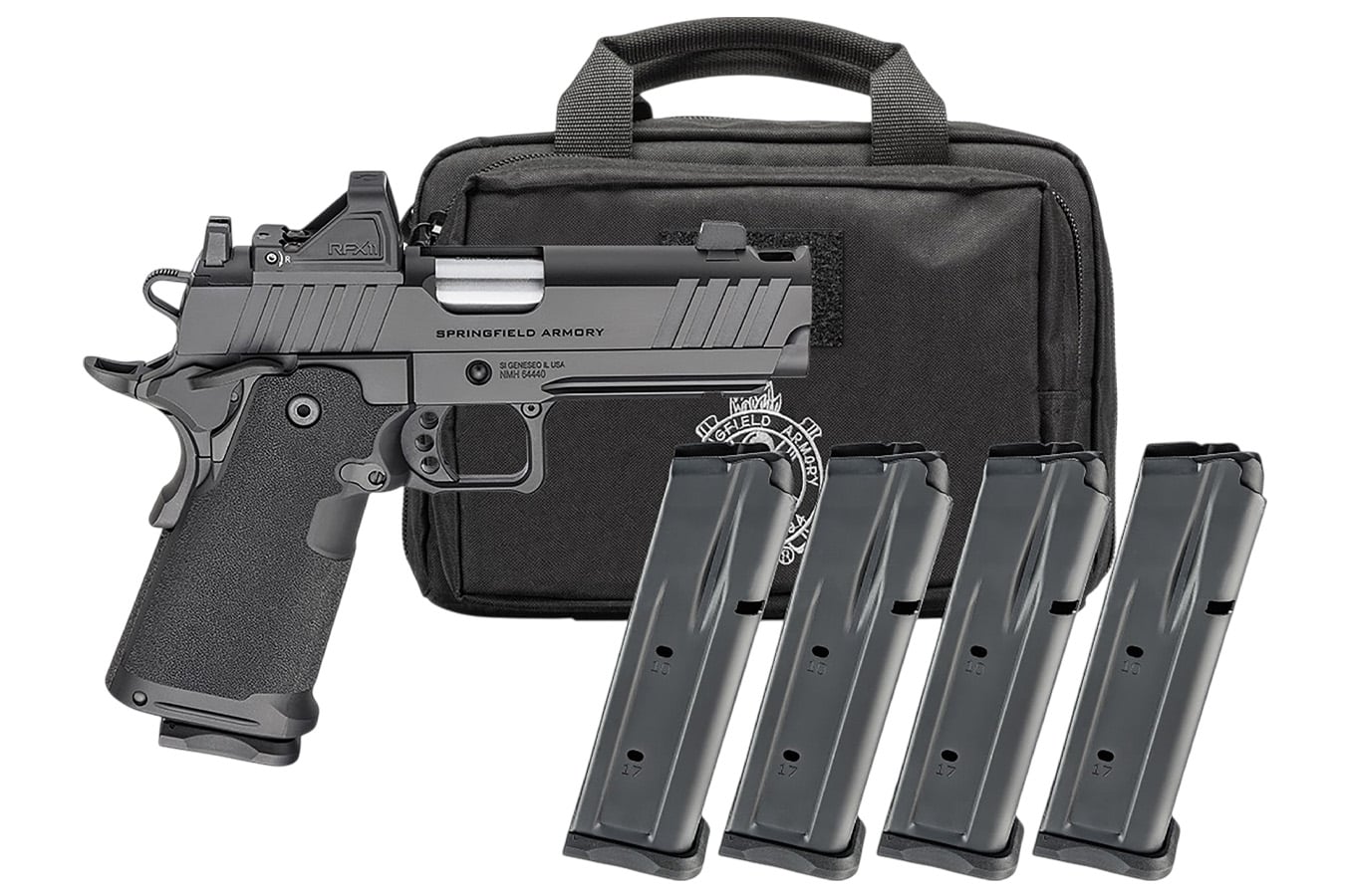 Springfield 1911 DS Prodigy Comp 4.25 Gear Pac with Viridian RFX-11 Green Dot, Four Mags and Pistol Bag