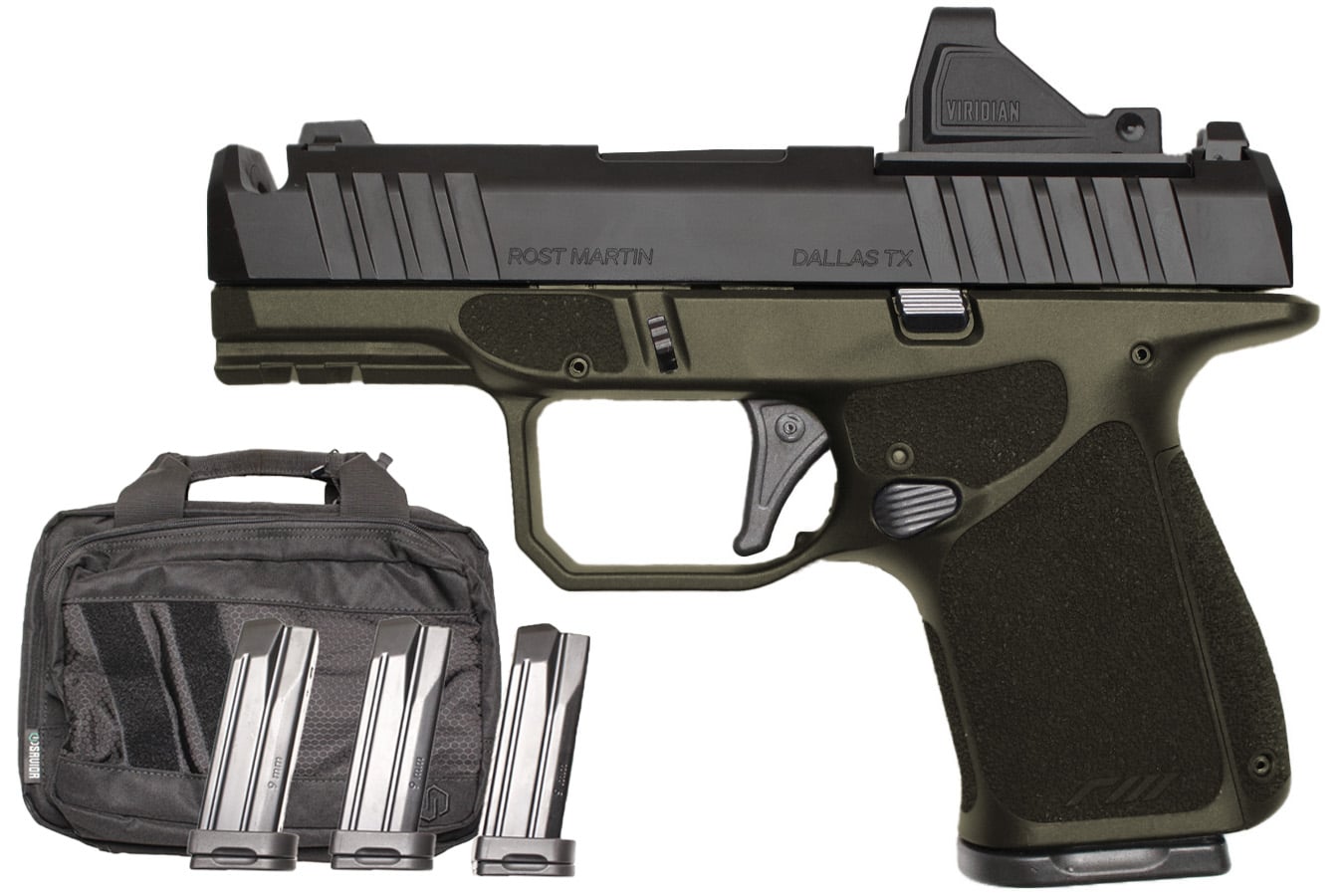 Rost Martin RM1S Comp 9mm Optic Ready Package with Viridian RFX-11 Green Dot, Four Mags and Savior Specialist Bag