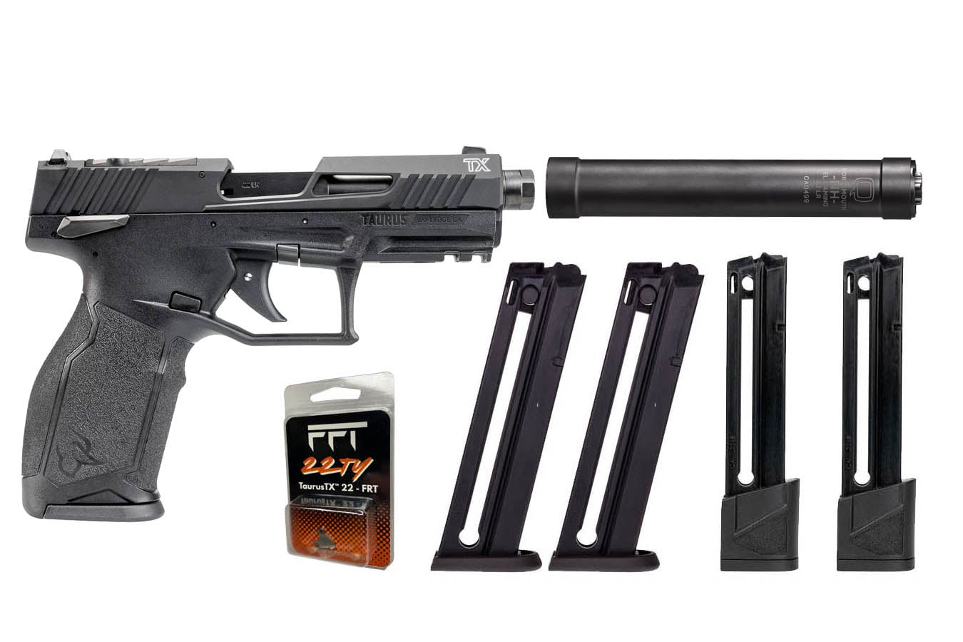Taurus TX22 Gen 2 T.O.R.O. 22LR Optic Ready 5 Mag Bundle with Q El Camino Suppressor and Freedom Fingers FRT