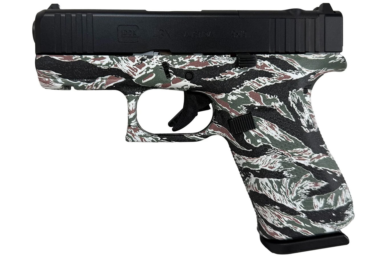 Glock 43X 9mm Luger Semi-Auto Pistol with Black Tiger Print Frame