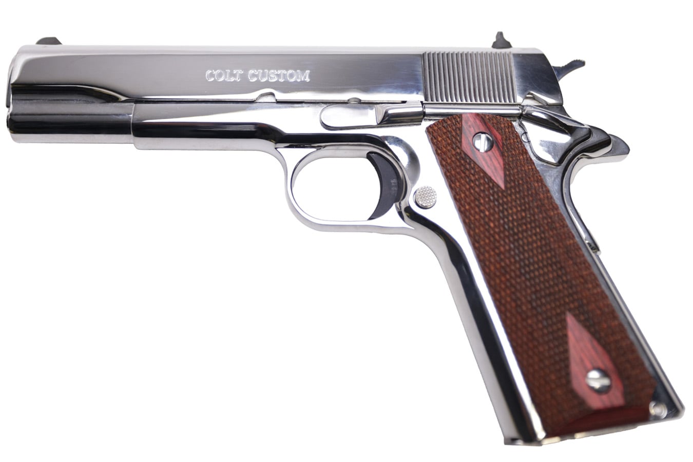 Colt 1911 Government .38 Super Pistol with 5 Inch Stainless Steel Barrel and Rosewood Grips (Blemished)
