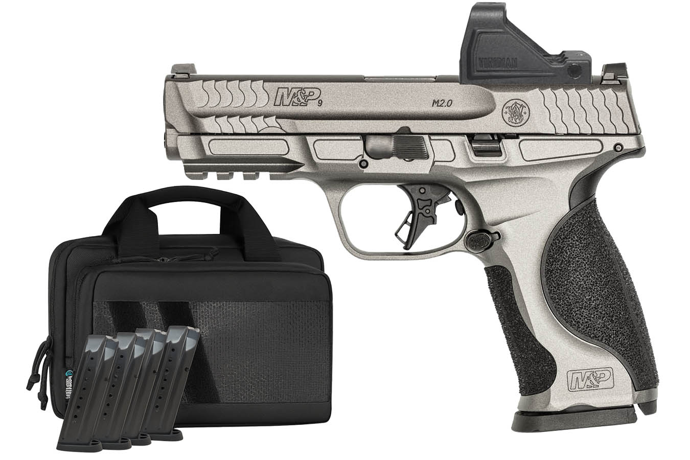 Smith & Wesson M&P9 M2.0 Metal Carry 9mm Bundle with Viridian RFX-11 Green Dot, Five Magazines and Savior Bag